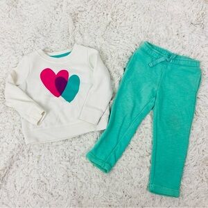 Cat & Jack Heart Print fleece Sweatshirt and Teal Pants Set size 2T